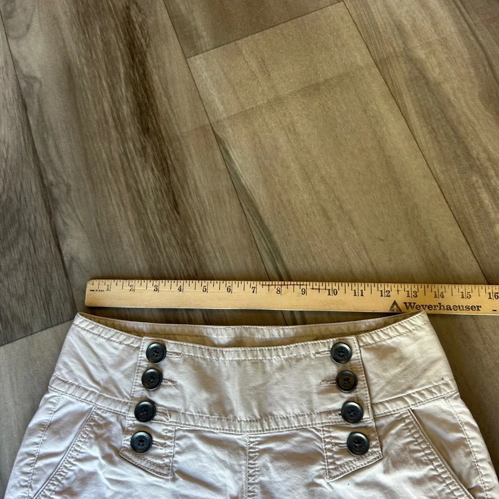 2000's Express Womens Khaki Sailor Mini Shorts Tan Low Rise Button Front Size 0